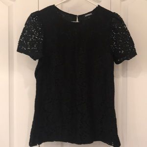 Black short sleeve lace blouse